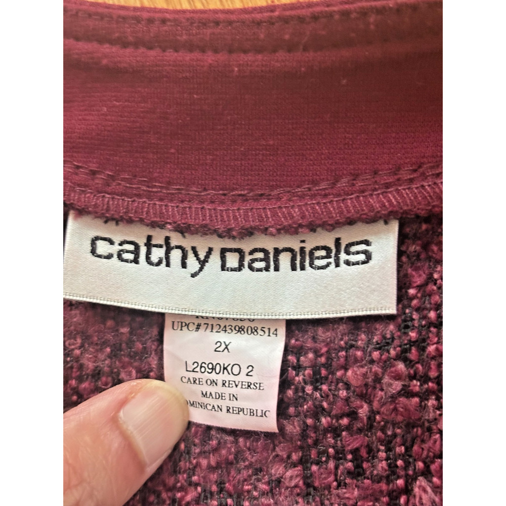 Cathy Daniels Burgundy Boucle Full Zip Cardigan Sweater Studded Plus 2X - Picture 3 of 12